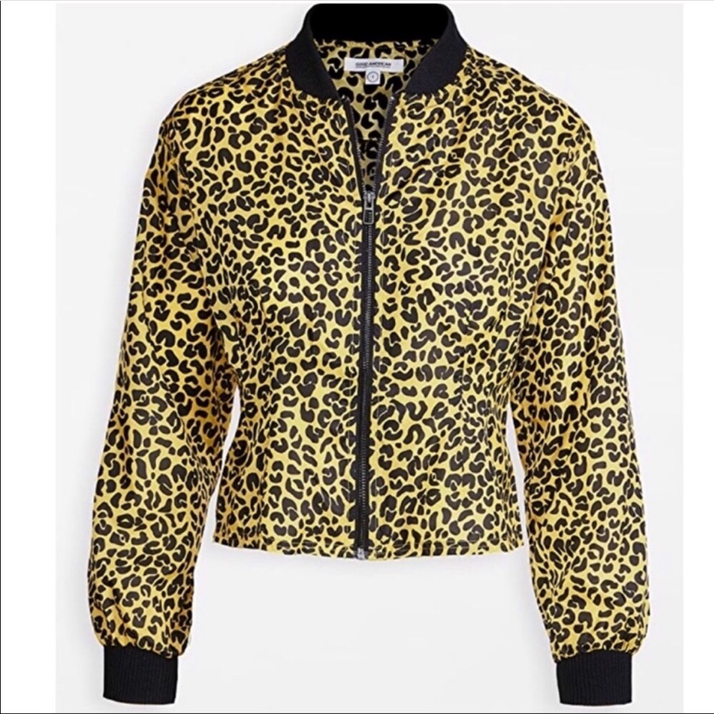 Good American Animal print crop bomber track Jacket